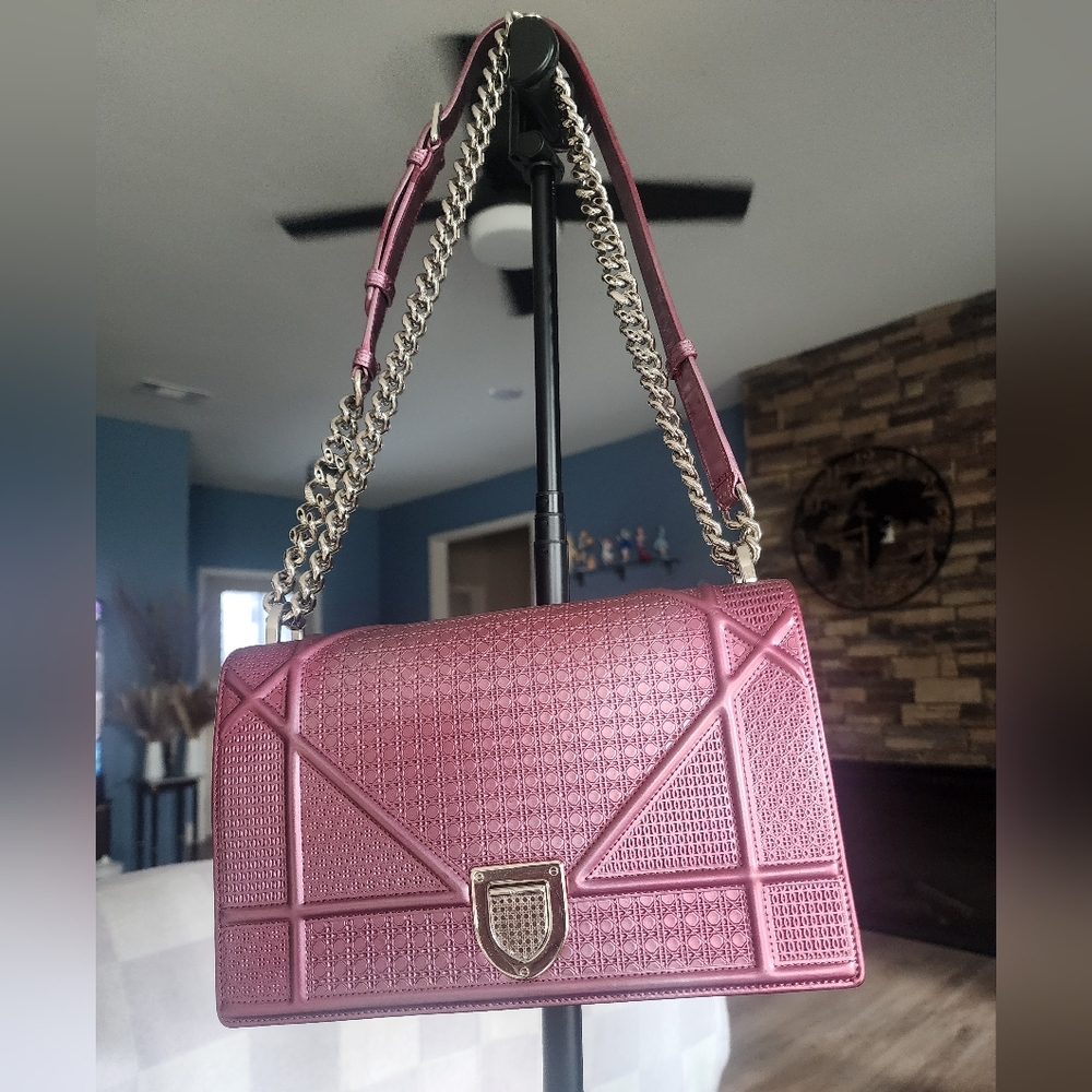 CHRISTIAN DIOR Diorama Metallic Pink Medium Shoulder Bag Or Crossbody Bag
